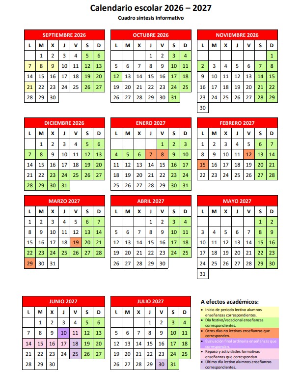CALENDARIO ESCOLAR 26 27