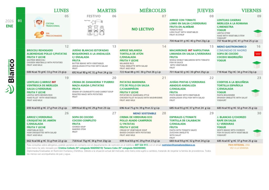 AMPA Julián Besteiro 11 ENERO 26 menu